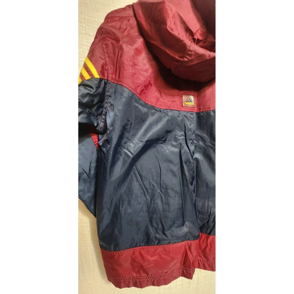 Adidas Pullover Jacket Youth Sz XL 18-20 Windbreaker Red Blue Hooded 1/4 Zip EUC